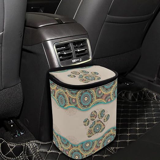 BIGCARJOB Bohemian Paw Car Trash Can for Back Seat,Multipurpose Car Garbage Bin with Adjustable Straps Reusable Auto Trash Bin Garbage Bags,Boho Car Accessories