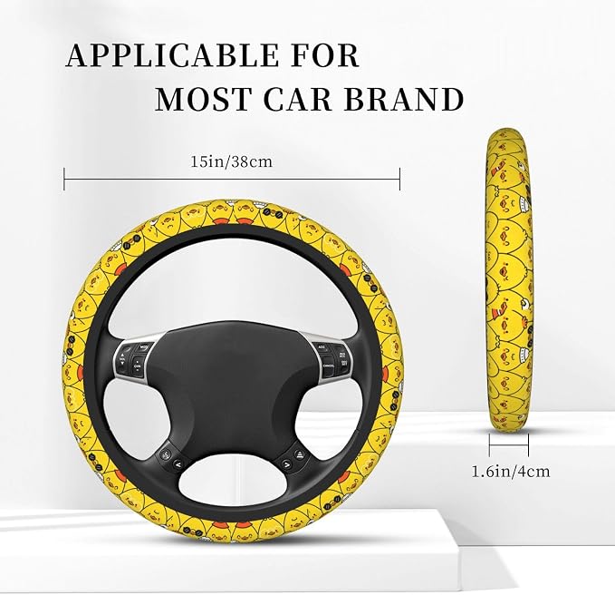Yellow Steering Wheel Cover for Women,Universal Auto Steering Wheel 14-15 Inch Car Interior Accessories with 2PCS Car Coasters,Suitable for Men and Women