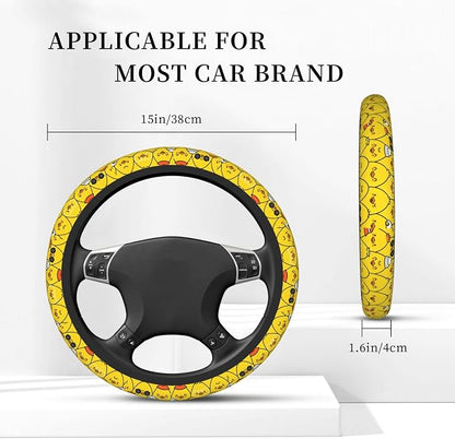 Yellow Steering Wheel Cover for Women,Universal Auto Steering Wheel 14-15 Inch Car Interior Accessories with 2PCS Car Coasters,Suitable for Men and Women