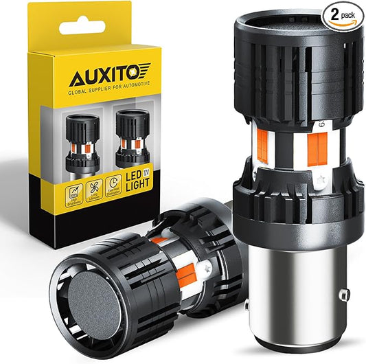 AUXITO CANBUS 1157 LED Bulbs Amber Yellow with Built-in Resistor 2057 2357 7528 BAY15D P21/5W Anti Hyper Flash Error Free Front Rear Turn Signal Lights Blinker Marker DRL Parking Lights, Pack of 2