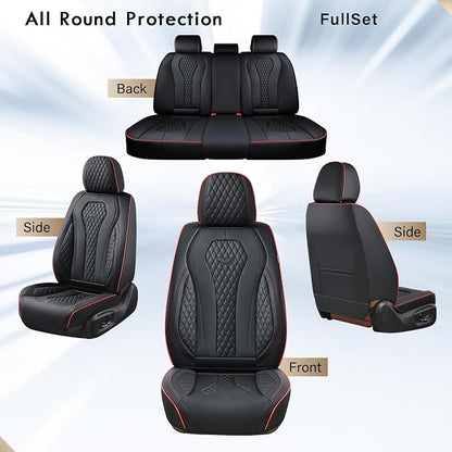 Coverado Automotive Seat Covers 5 Seats, Leather Seat Covers Fullset, Black Car Seat Covers, Luxury Car Seat Covers, Seat Cushion, Driver Seat Covers, Car Seat Protector Universal Fit Most Cars