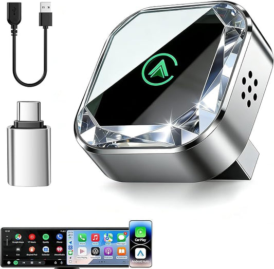 2026 Mini Wireless CarPlay Android Auto 2 in 1 Adapter - Converts Wired to Wireless Car Play Dongle, 5.8GHz Fast Bluetooth Receiver for 2016+ Vehicles, Plug & Play Auto Connect (USB-A/C)