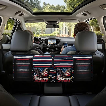 Eagle Flag Hanging Car Organizer Backseat Hanging Storage Bag with 4 Pockets & 3 Adjustable Straps Large Capacity Cars Trunk Organizer Suitable for Most Cars,SUV,Sedan