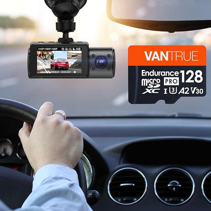 Vantrue 128GB U3 microSDXC UHS-I 4K UHD Video Monitoring Memory Card with Adapter for Dash Cams, Body Cams, Action Camera, Other Surveillance & Security Cams