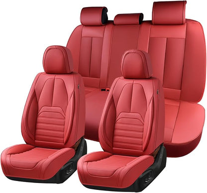 Coverado Car Seat Covers Full Set, Red Seat Covers for Cars, Automotive Seat Covers, Waterproof Nappa Leather Front Seats and Back Car Seat Protector, Universal Fit for Most Cars SUV Trucks