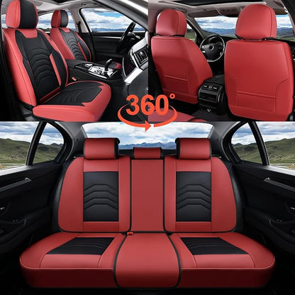 Coverado Seat Covers, Front and Back Seat Covers for Cars, Car Seat Cover, Car Seat Protector Waterproof, Car Seat Cushion Faux Leather, Seat Covers Carseat Cover Universal Fit for Most Cars Red&Black