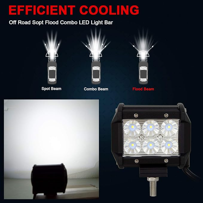 Willpower 2x18w 4 inch Flood LED Work Light Bar for Truck Car ATV SUV 4X4 Jeep Truck Driving Lamp