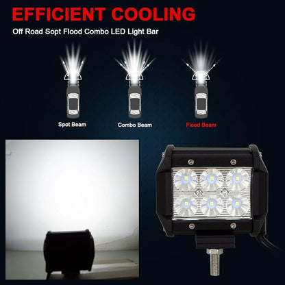 Willpower 2x18w 4 inch Flood LED Work Light Bar for Truck Car ATV SUV 4X4 Jeep Truck Driving Lamp
