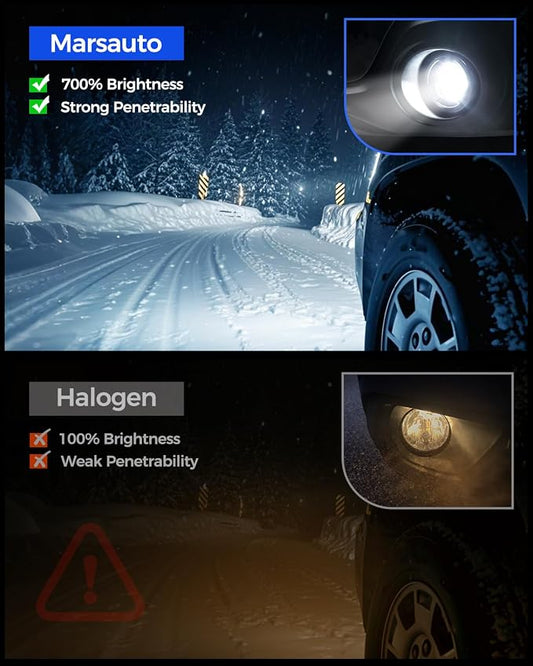 Marsauto 5202 LED Fog Light Bulbs, 700% Brightness 16000LM, 6500K White 5201 PS24W 5202 LED Bulb for Fog Lights, Non-Polarity 70000 HRS Lifespan 5202 Fog Light Bulbs for Car,Tire Light Assemblies