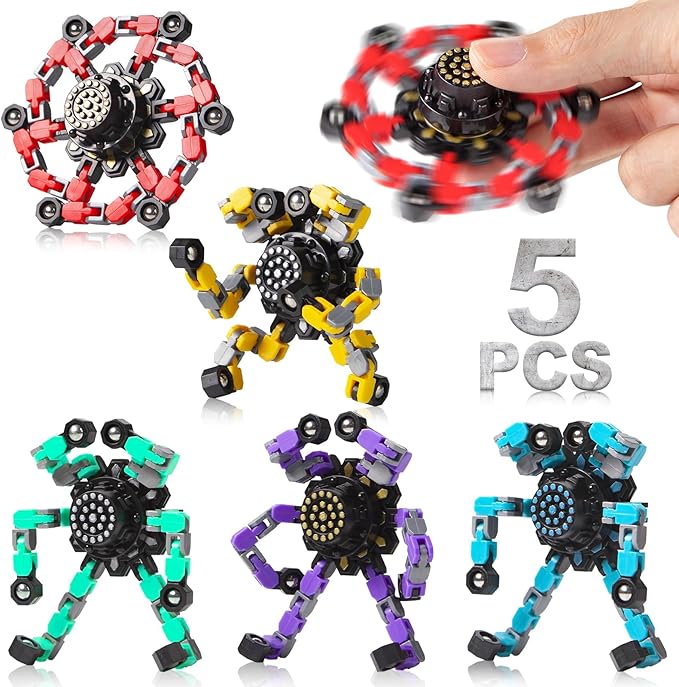 Gokeey 5 Pcs Transformable Fidget Spinners Toys for Kids and Adults, Stress Relief Sensory Toys for Boys and Girls Fingertip Gyros for ADHD Autism Quiet Airplane Travel Toys Essentials Party Favors