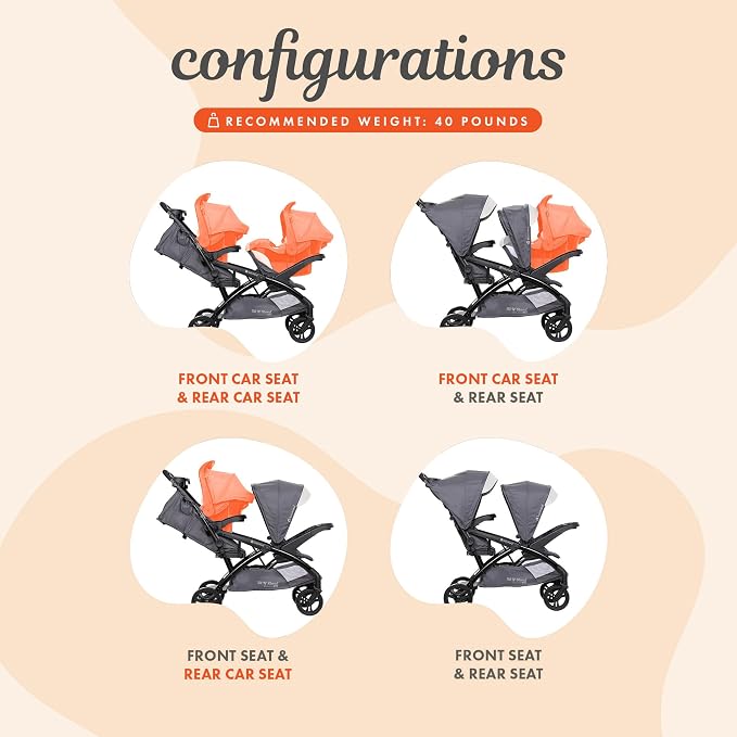 Baby Trend Sit N' Stand Double Stroller w/ 2 Pack EZ-Lift Plus Infant Car Seats, Magnolia - Lightweight Tandem and Travel Stroller with Carseat System for Toddlers