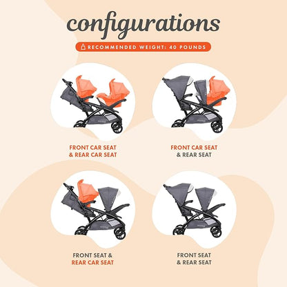Baby Trend Sit N' Stand Double Stroller w/ 2 Pack EZ-Lift Plus Infant Car Seats, Magnolia - Lightweight Tandem and Travel Stroller with Carseat System for Toddlers