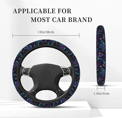 Butterfly Steering Wheel Cover for Women, Universal Auto Steering Wheel 14-15 Inch Car Interior Accessories with 2PCS Car Coasters, Suitable for Men and Women