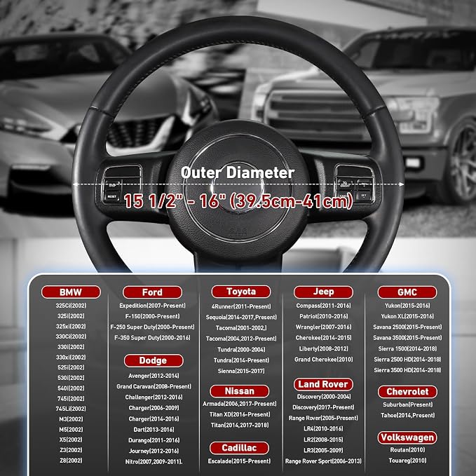SEG Direct Steering Wheel Cover 15.5-16 inch (39.5-41 cm) Large Size, Microfiber Leather, Non-Slip Comfortable Grip, Fits Cars Trucks SUVs F-150 Tundra Range Rover, Black