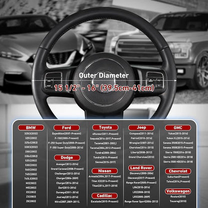 SEG Direct Steering Wheel Cover 15.5-16 inch (39.5-41 cm) Large Size, Microfiber Leather, Non-Slip Comfortable Grip, Fits Cars Trucks SUVs F-150 Tundra Range Rover, Black
