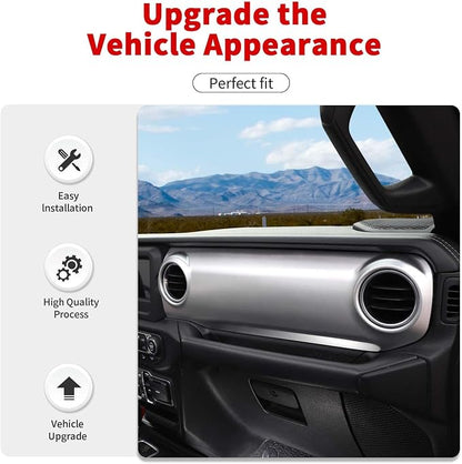 for JL Dashboard Decorative Panel Cover, Center Console Trim Cover Kit Compatible with 2018-2023 Jeep Wrangler JL JLU & Jeep Gladiator JT(Silver)