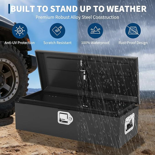 Heavy Duty Steel Metal Tool Box 20" for Truck Bed, Locking Plate Crossbed Storage Chest with Gas-Strut Assisted Lid, Weather-Resistant Truck Bed Tool Box for Pickup, Trailer, RV