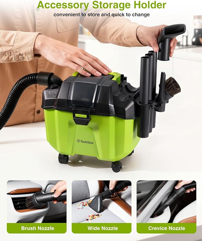 Cordless Shop Vac, 2x4.0Ah Battery Powered Shop Vac - 2.6 Gal Cordless Shop Vacuum Wet and Dry with HEPA Filter, Shoulder Strap & Accessory Storage Holder, Portable for Garage, Car, Workshop & Stairs