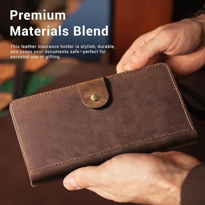 CoBak Genuine Leather Car Registration and Insurance Holder–Luxury Vehicle Glove Box Organizer, Premium Auto Document Case with Magnetic Closure for License, Cards & Papers，Brown