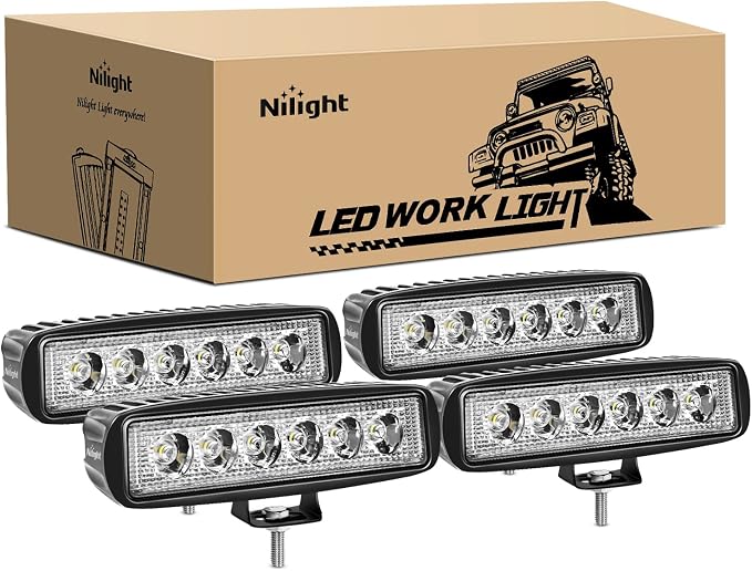 Nilight - 15019S-D Led Light Bar 4PCS 18w Spot Driving Fog Light Off Road Lights Boat Lights Driving Lights Led Work Light SUV Jeep Lamp