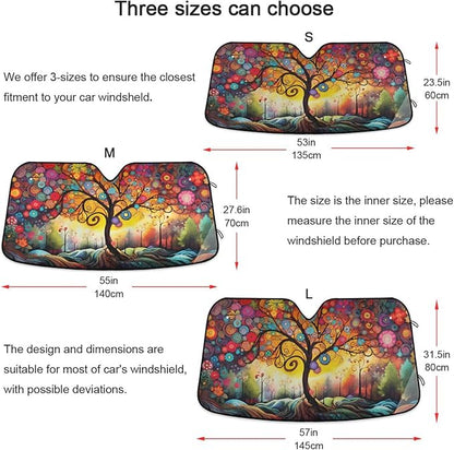 Windshield Sun Shade Abstract Flower Tree Front Window Block UV Shades Visor Reflective Retractable for Car SUV Trucks