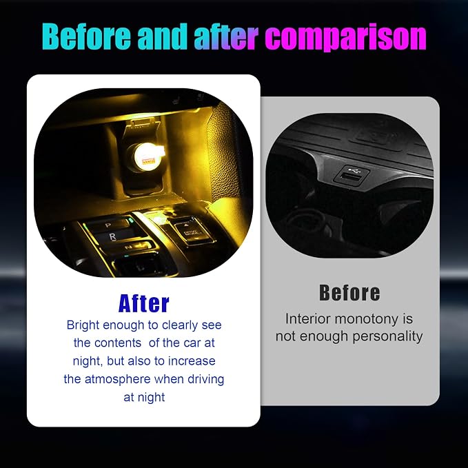 4 PCS USB LED Car Interior Atmosphere Lamp, Portable Mini LED Night Light, Plug-in USB Interface Trunk Ambient Lighting Kit, Universal Interior Car Accessories (Yellow)