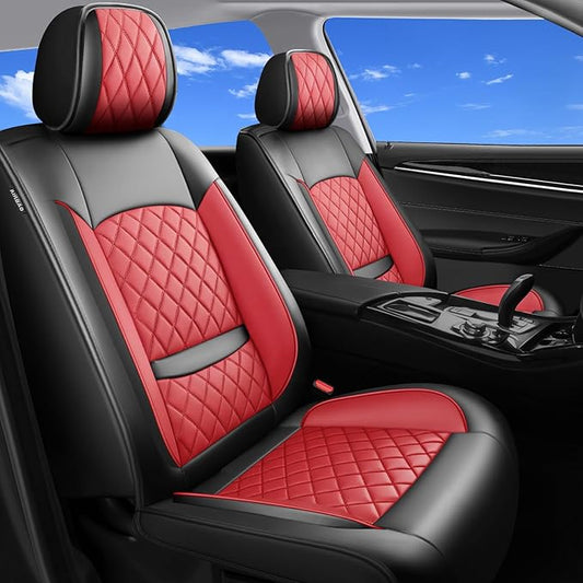 Car Seat Covers Compatible with Hyundai Palisade 2020-2025 2026 - Waterproof & Breathable Luxury Leather All-Weather Seat Cushions Protectors, Airbag Compatible, Only 2 front seat covers (Red)