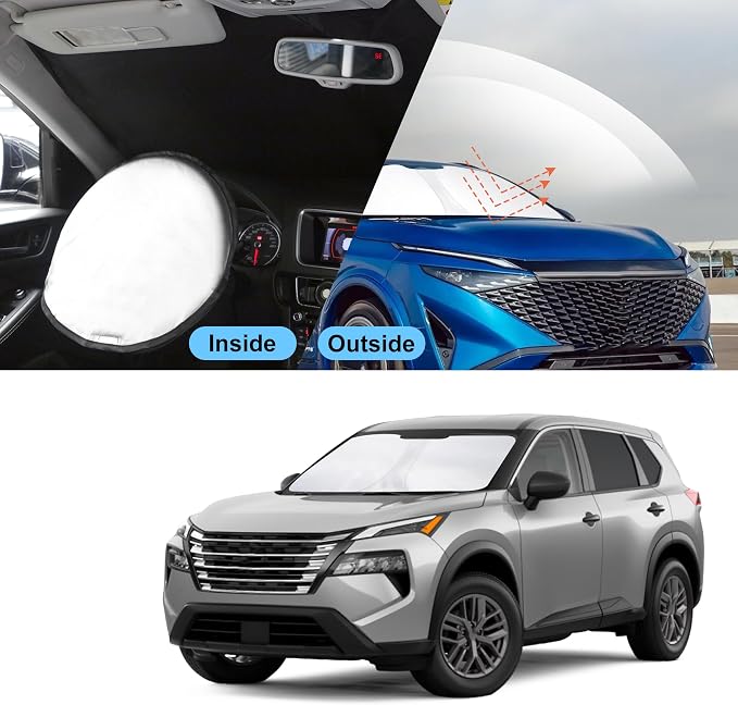TINGLU Sun Shade for Nissan Rogue 3rd Gen.2021-2024 2025 2026(Not for Rogue Sport) Accessories Windshield Sun Shade Window Shade UV Rays Protection Sun Visor Cover