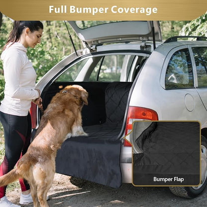 F-color SUV Cargo Liner for Dogs, Upgraded Extra Large Water Resistant Pet Cargo Cover Dog Seat Cover Mat for SUVs with with Bumper Flap for Full-Size SUVs Vans, Black