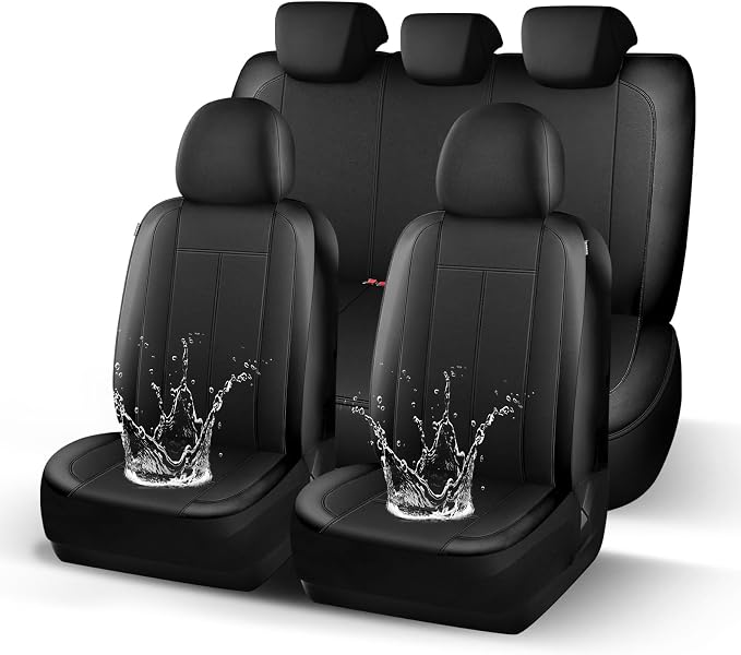 HChengkikz Car seat Covers Full Set, Waterproof Neoprene Seat Covers, Airbag Compatibable, Universal Automotive Comfort Protection for Most Cars, Trucks, SUVs (Black)