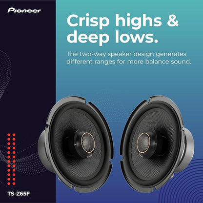 Pioneer Z-Series TS-Z65F 6.5” 2-Way Speakers (Pair) – 330W Max, Balanced Sound + Smooth Treble, Audiophile Upgrade, add an Amplifier for Optimal Performance