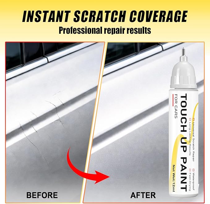 Silver Touch Up Paint for Cars, 2-in-1 Brush & Tip, 0.4 fl oz - Universal Car Scratch Repair Pen for Scratches & Scuffs, OEM Color Match, Quick-Dry & Long-Lasting