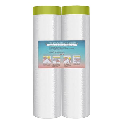 LLPT Pre-Taped Masking Film, 157.5" Unfolded x 66Ft, 0.31 Mil, 2 Pack