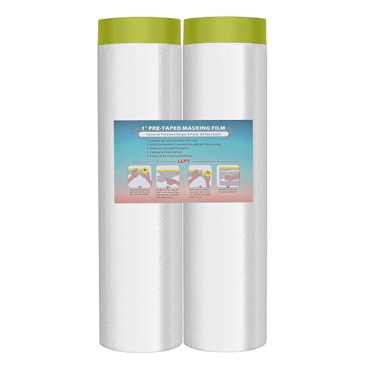 LLPT Pre-Taped Masking Film, 157.5" Unfolded x 66Ft, 0.31 Mil, 2 Pack