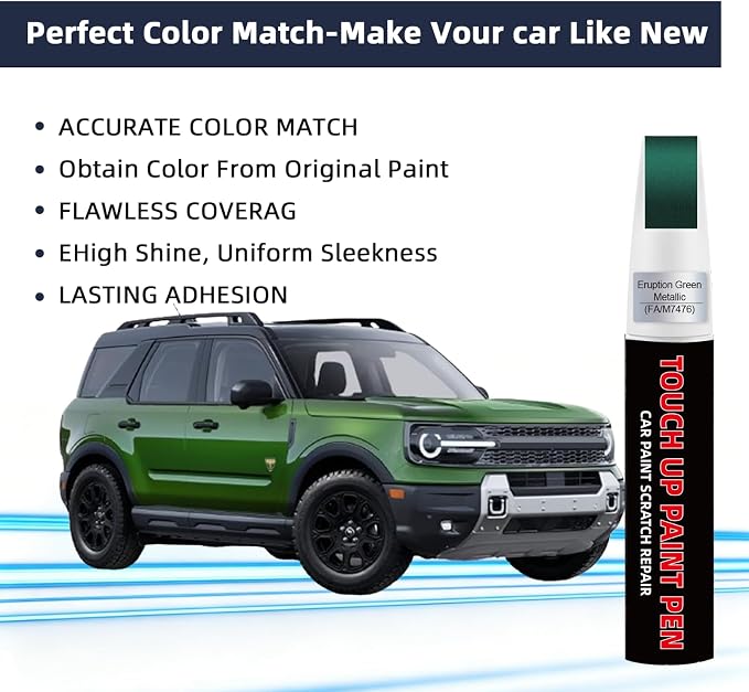 Eruption Green Metallic FA/M7476 Car Touch Up Paint for Ford 2-in-1 Car Scratch Repair Pen with Fine Tip&Brush, DIY Color-Code Matched Auto Paint for Rock Chips Door Scratches Paint Nicks Bumper Marks