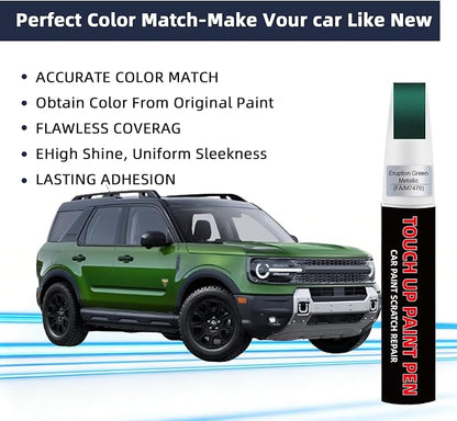 Eruption Green Metallic FA/M7476 Car Touch Up Paint for Ford 2-in-1 Car Scratch Repair Pen with Fine Tip&Brush, DIY Color-Code Matched Auto Paint for Rock Chips Door Scratches Paint Nicks Bumper Marks