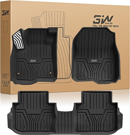 3W Floor Mats with Metal Pedals Fit for Honda CR-V 2023 2024 2025 2026 (Include Hybrid & CRV FCEV), All Weather TPE Waterproof Custom Fit Honda CRV Floor Liner 1st, 2nd Row Car Accessories Black