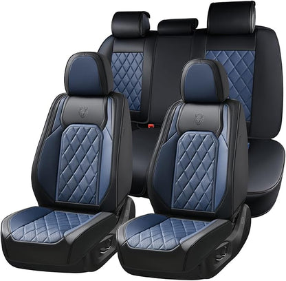 Coverado Leather Seat Covers, Car Seat Covers Full Set, Waterproof Faux Leather Black and Blue Seat Covers, Car Seat Protectors 5 Seats, Automotive Seat Covers Universal Fit for Most Cars SUV Trucks