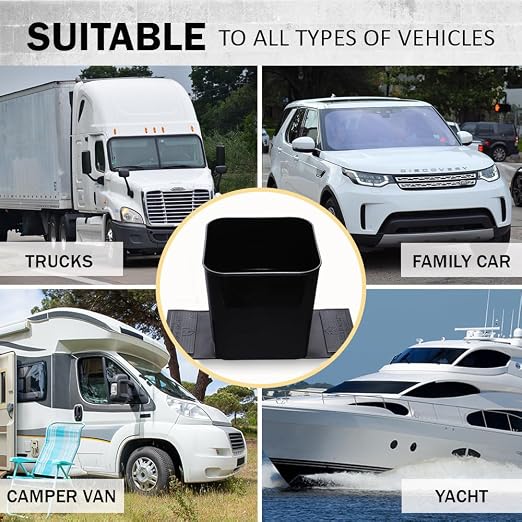 Car Trash Can for Vehicles Leakproof Compact Garbage Bin w/Stability Flap, Anti-Slip Base, Portable Trash Holder for Cars, Trucks, SUVs, Minivans (Black, Large)