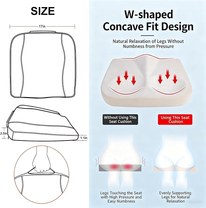 Car Seat Cushion,Thickened Comfort Memory Foam Seat Cushions for Car and Office Chair - Sciatica & Lower Back Pain Relief, Driver Seat Pillow for Auto, Office Chair, Wheelchair Pad-Beige