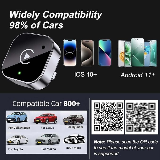 Wireless Carplay Adapter with Ultra-Mini USB Design for Apple CarPlay & Android Auto, 2026 Upgraded CarPlay Dongle Convert Wired to Wireless, Plug and Play, Fast Stable Connection & No Latency