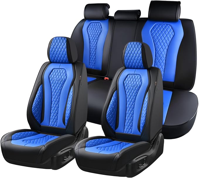 Coverado Car Seat Covers, Leather Seat Covers Full Set, Blue Seat Covers, Car Seat Cushion, Driver Car Seat Covers, Waterproof Car Seat Protector Fit for Most Cars