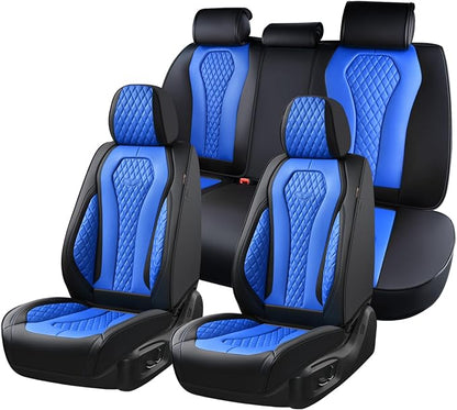 Coverado Car Seat Covers, Leather Seat Covers Full Set, Blue Seat Covers, Car Seat Cushion, Driver Car Seat Covers, Waterproof Car Seat Protector Fit for Most Cars