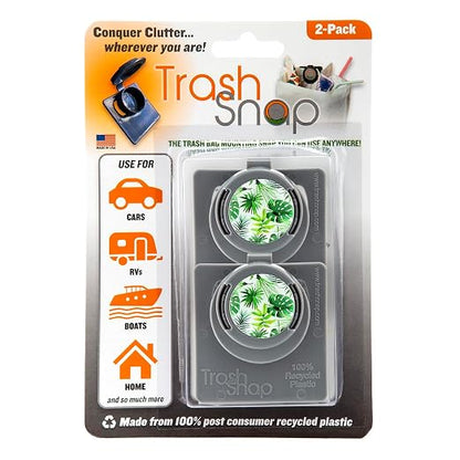 Reusable Bag Holders for Trash & Recycling | Eco-Friendly, Adhesive Clip System for Car, RV, Home, Travel, Boat | Recycled Plastic Leaf Me Alone - 2 Pack