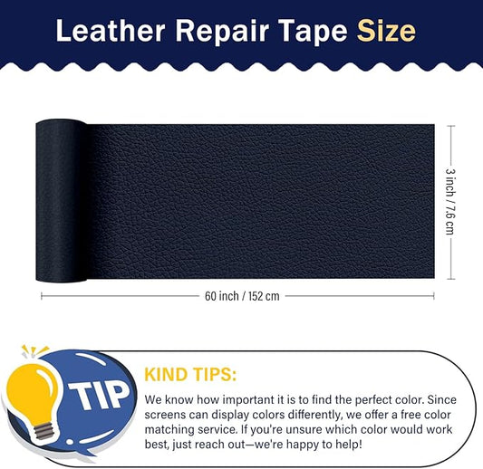Zenyao Leather Repair Patch Tape - Self Adhesive Leather Repair Kit for Car Seat Furniture, Heavy Duty Vinyl Repair Patch for Couch Sofa, Waterproof Fix for Tears, 3x60 Inch Roll, Navy Blue