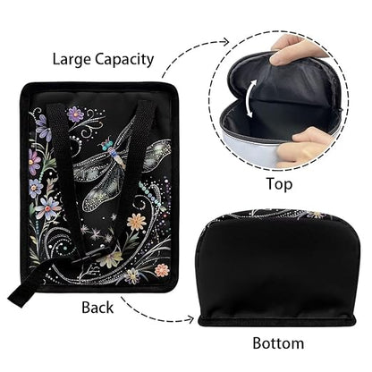 Talayituse Dragonfly Flower Print Car Trash Can with Lid, Leak Proof Auto Trash Bag Hanging Vehicle Garbage Can Multipurpose Storage Container for Back Seat Road Trip