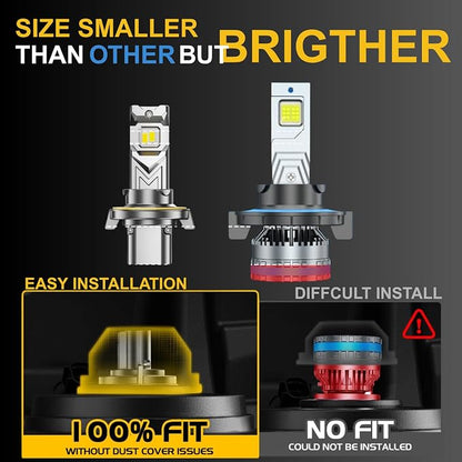 H13 LED Bulb, 60000LM 6500K Cool White, Real 1:1 Size to 9008 Bulbs Plug N Play, IP68 60000hrs Lifespan Light Bulbs, Pack of 2