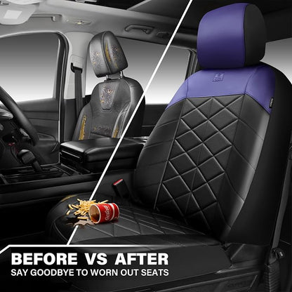 CAR PASS Memory Foam Leather Front Seat Covers, Waterproof Nappa Leather Seat Covers Front Seats Universal Fit for Cars,SUV,Truck Seat Covers Thick 3D Foam Comfortable, Airbag Compatible Black Blue