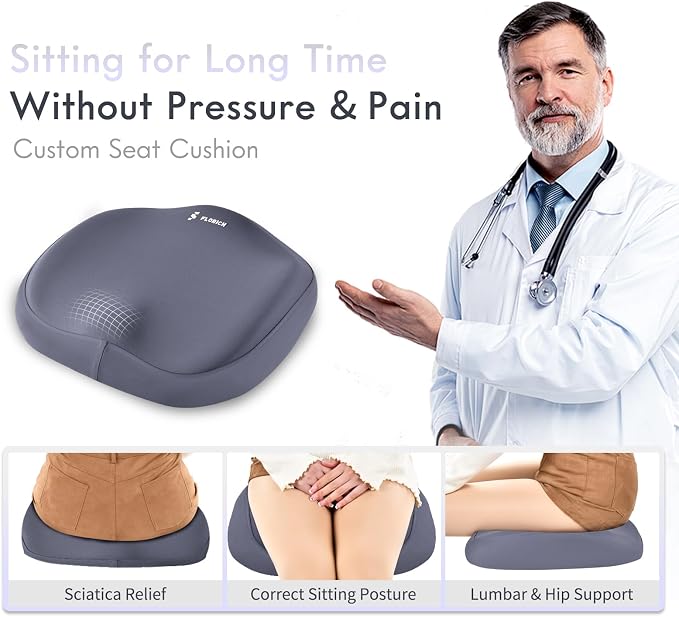 FLORICH Ergonomic Car Seat Cushion and 2-in-1 Lumbar Support Pillow Headrest Memory Foam Car Cushion Back Support Neck Pillow Driving Lumbar Seat Cushion for Truck Driver Sciatica Pain Relief, Blue