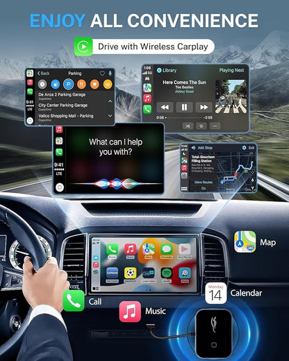 Wireless CarPlay Adapter for iPhone & Android, Convert Wired to Wireless CarPlay Dongle, Plug & Play USB-C, Auto Connect, 5GHz WiFi, Compatible with iOS 10+ & Android 11+ Cars（Black）